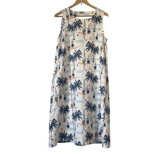 Fairhope Blue White Sunset Sail Boating Palm Tree Tropical Sleeveless Dress M